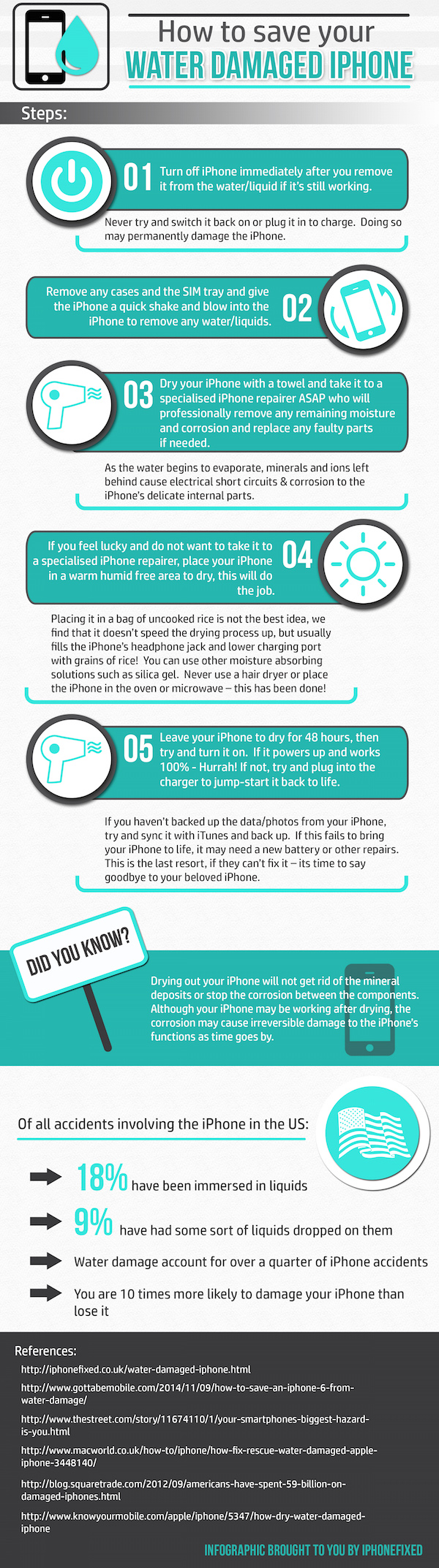 How to save your water damaged iPhone - Infographics