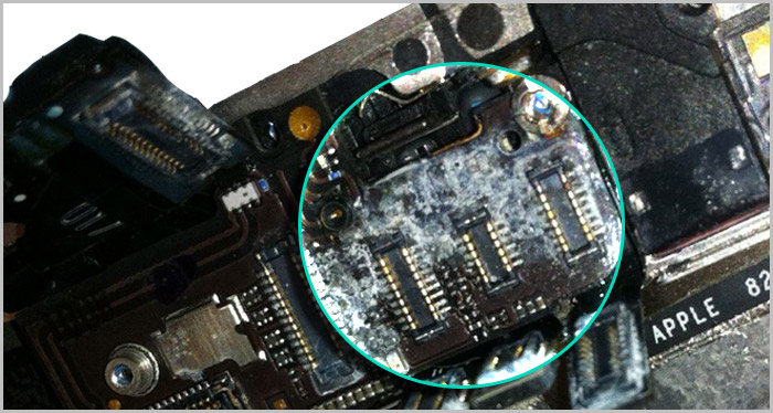 Image of corrosion within the iPhone